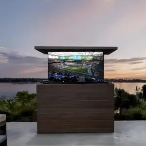 Outdoor Hidden TV Lift Cabinet | Charcoal Ipe | Up to 55" TV