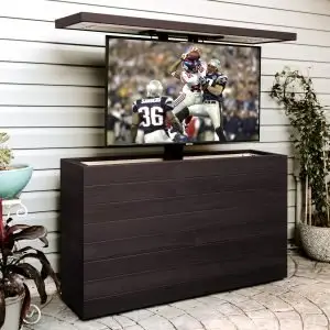 Outdoor Hidden TV Lift Cabinet | Charcoal Ipe | Up to 48" TV
